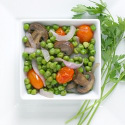Roasted Mushrooms with Peas, Tomato