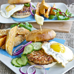 Asian Salmon Burgers and Fries