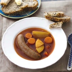 Goulash-Inspired Beef Sausage Soup