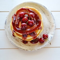 American Pancakes with Cherry Syrup