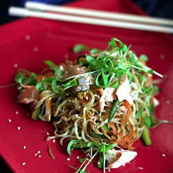 Noodles with Vegetables and Salmon