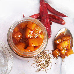 Ginger Jaggery Chutney with Mangoes