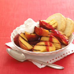 Peaches w/ Raspberry Sauce