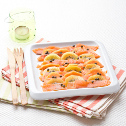 Salmon, Papaya & Kiwi Gold Carpacci