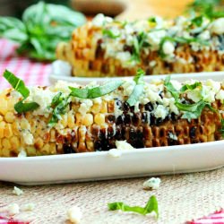 Grilled Corn with Basil and Cheese