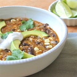 Black Bean, Tomatillo, Corn Soup