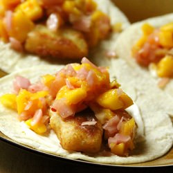 Mango Salsa on Fish Tacos