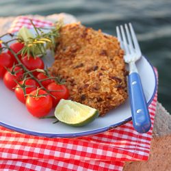 Hake with Cornflakes and Almonds