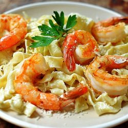 Pasta With Lemon Cream and Shrimp