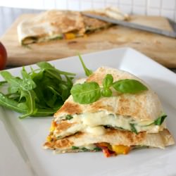 Peach, basil & rocket quesadillas