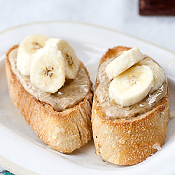 Nut Butter, Banana + Honey Crostini