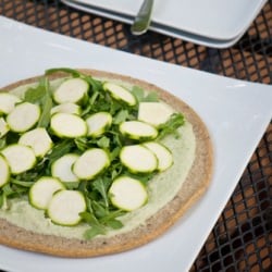 Avocado cauliflower socca pizza