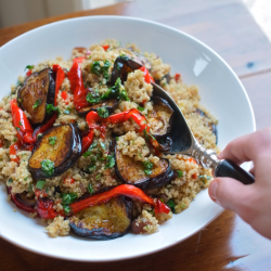 Quinoa with Aubergine & Red Pepper