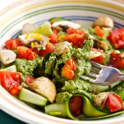 Kale Pepita Pesto over Zucchini