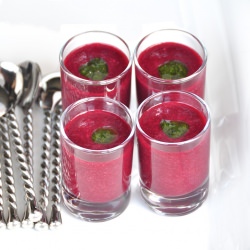 Cherry soup, basil-mint pesto