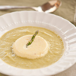Asparagus Soup and Parmesan Flan