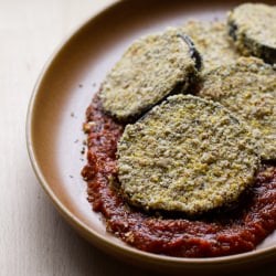 almond + cornmeal crusted eggplant