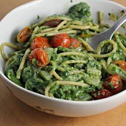 Spinach Pasta with Roasted Tomatoes