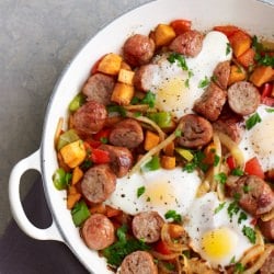 Baked Eggs with Sausage and Sweet Potatoes