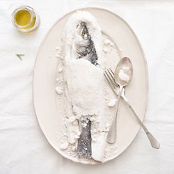 Sea bass baked in salt crust