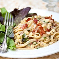 Bacon, Corn, and Poblano Pasta