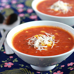 Tomato corn and basil soup