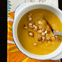 Leek, potato & delicata squash soup