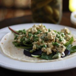 Tofu, pickle, and pea salad