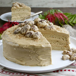 Caramel Cake with Sugared Pecans