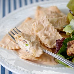 Crab Ravioli w/ Saffron Cream Sauce