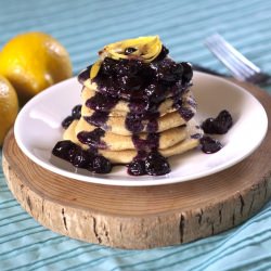 Lemon Corncakes and Blueberry Sauce