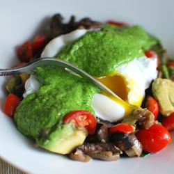 Poached Eggs with Arugula Pesto