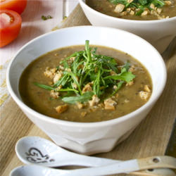 Mung Bean, Bacon and Rocket Soup