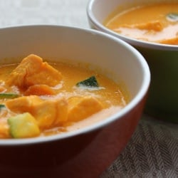 Carrot Soup with Courgette & Salmon