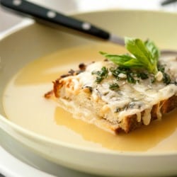 Soup w/ Toasted Pesto-Fontina Bread