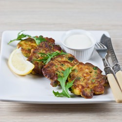 Haloumi, Pea & Mint Fritters