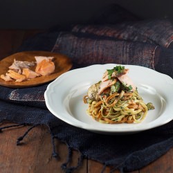 Salmon, Mushroom & Asparagus Pasta