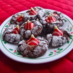 Chocolate Crinkle Mint Kiss Cookies