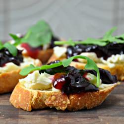 Brie, Cherry, and Arugula Crostini