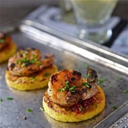 Prawns on Crisp Polenta Rounds