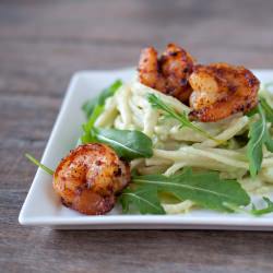 Avocado Alfredo Pasta Spicy Shrimp