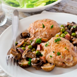 Chicken Mushrooms Peas and Pancetta