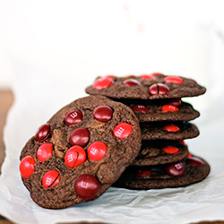 Double Chocolate Cherry M&M Cookies