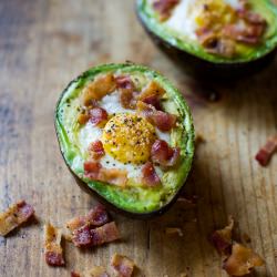 Baked Eggs in Avocado with Bacon