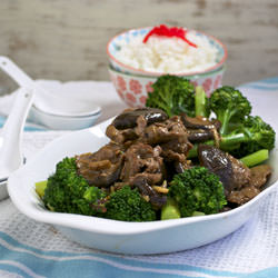 Beef and Mushrooms on Broccolini