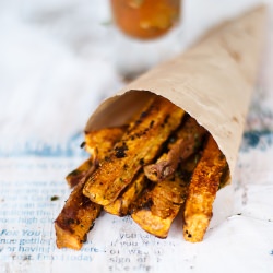 Curried Sweet Potato Fries (Baked)