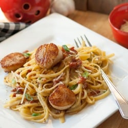 Carbonara with Pan Seared Scallops