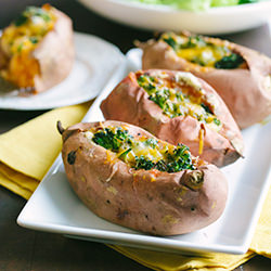 Broccoli Cheese Stuffed Sweet Potato