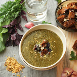 Green Soup, Garlic Basil Croutons
