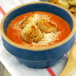 Pizza Soup & Homemade Croutons